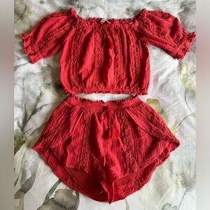 American Eagle Red Two-Piece Short Set